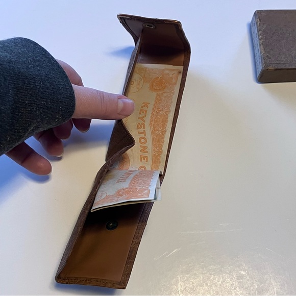 Antique Ostrich Leather Bill Holder in original box with Keystone Bill - Picture 10 of 16